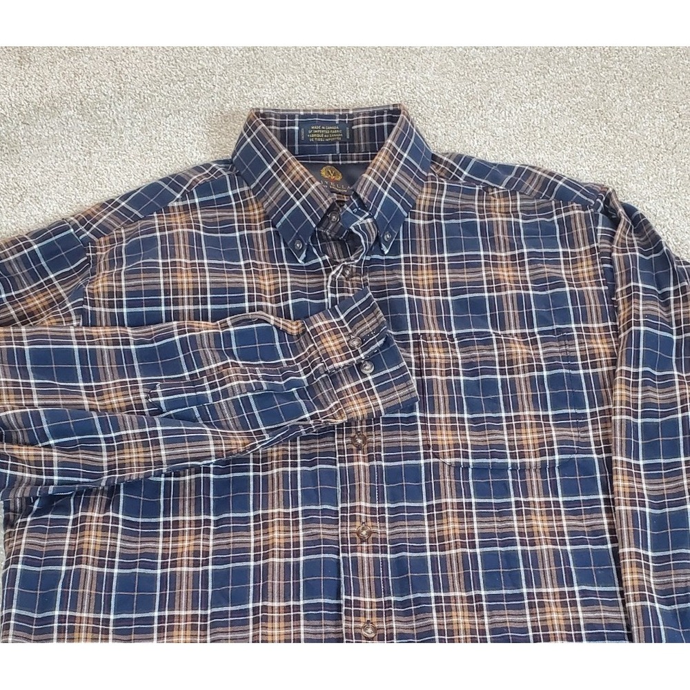 Viyella Men's Button Down Plaid Shirt SZ‎ Large 80/20 Cotton Wool Blue Plaid